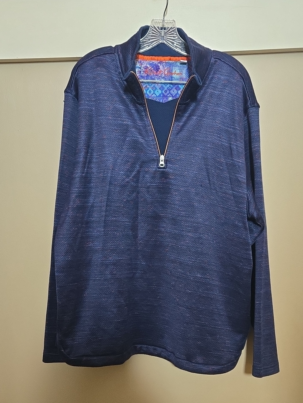 Robert Graham Men's Navy Zip-Up Pullover with Subtle Heather
